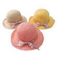 2020 Fashion Holiday Baby Girl Summer Bucket Hat Kids Children Outdoor Bow Straw Hat For 3-8 Years Old Beach hat